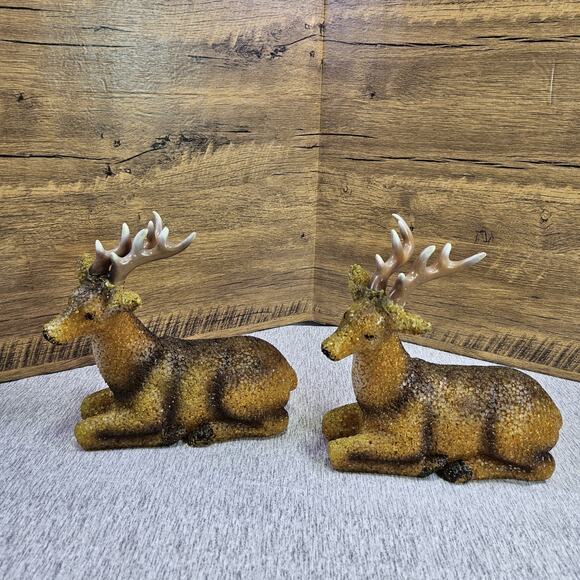 VTG 60s Melted Popcorn Plastic Holiday Buck Deer Set of 2 Christmas NO BULB/CORD - Picture 1 of 16